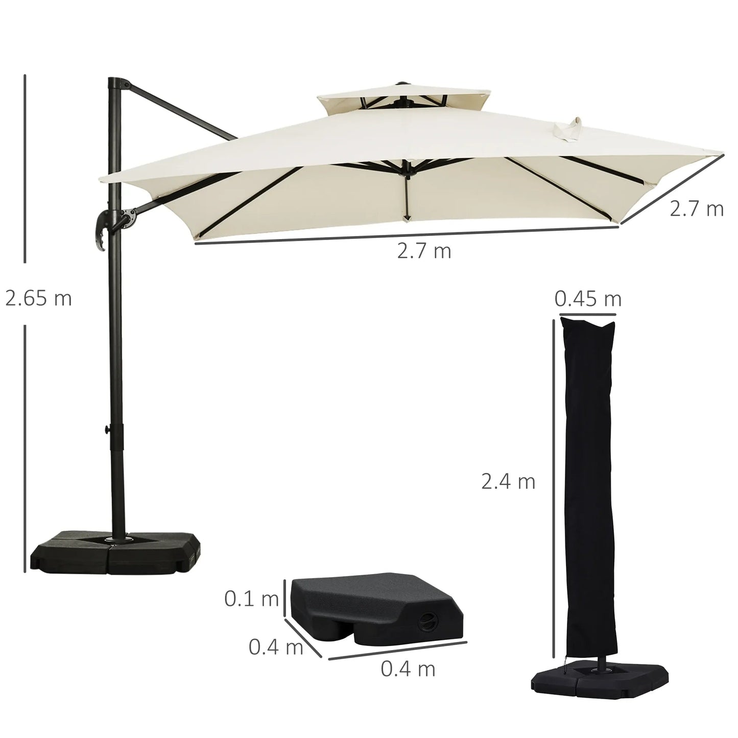 Outsunny 3m Steel Frame Outdoor Roma Cantilever Umbrella | 84D - 073 - Furniture, Lighting & Decor