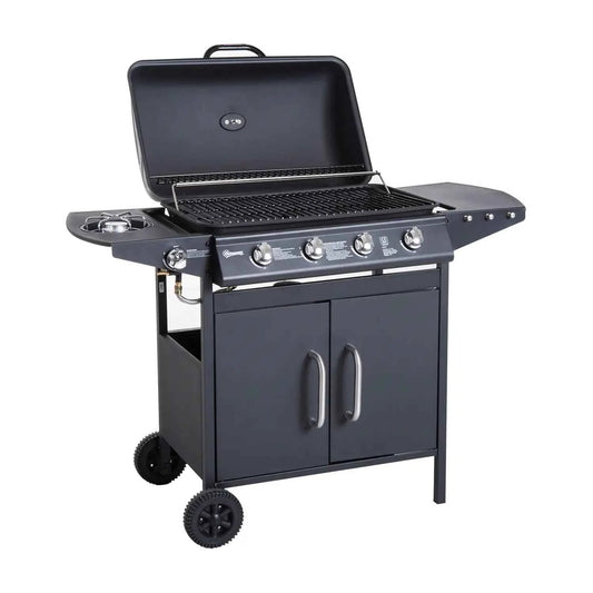 Outsunny 4+1 Burner Gas BBQ Grill with Trolley, Storage & Thermometer - Black | 846-016