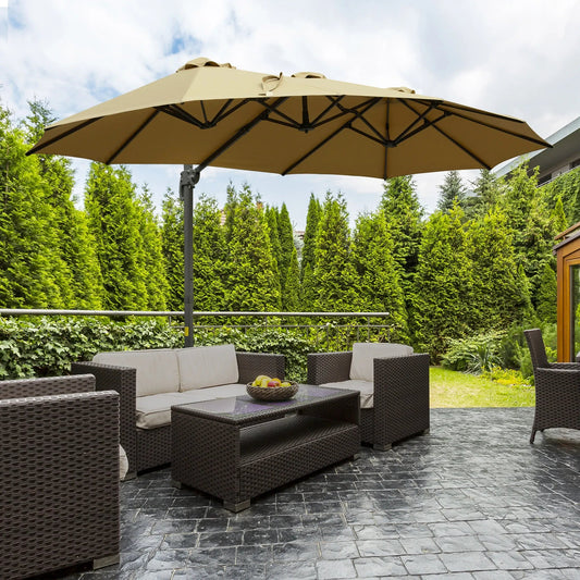 Outsunny 4.5m Double - Sided Parasol – Crank Handle, 360° Base, Khaki | 84D - 183KK - Furniture, Lighting & Decor