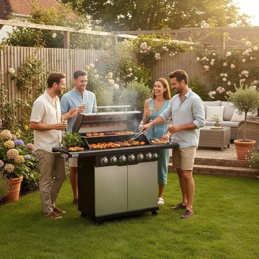 Outsunny 6‑Burner Gas BBQ Grill with Side Burner & Viewing Window - Silver | 846‑268V70SR - BBQs & Grills