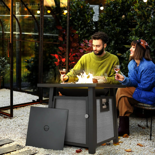 Outsunny 71 x 71cm 50,000 BTU Gas Fire Pit Table with Cover - Grey 842 - 338V70CG - Garden & Outdoor