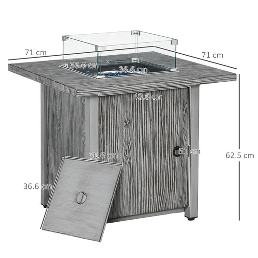Outsunny 71cm 50,000 BTU Gas Fire Pit Table with Cover and Glass Screen - Grey 842 - 346V70GY - Garden & Outdoor