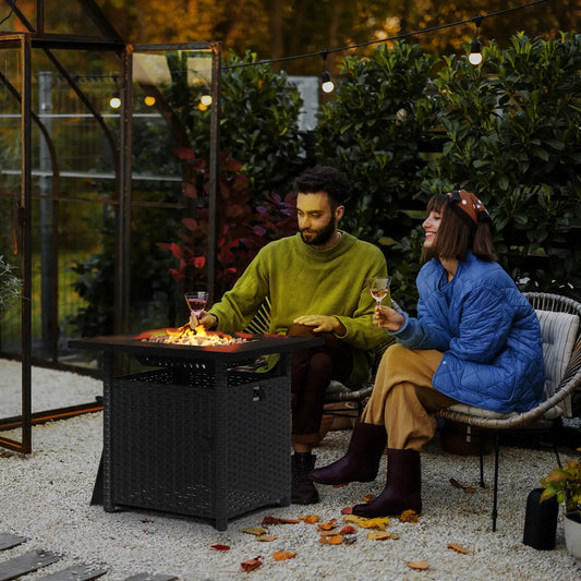 Outsunny 72.5 x 72.5cm 50,000 BTU Fire Pit Table, with Cover - Black 867 - 209V70BK - Garden & Outdoor