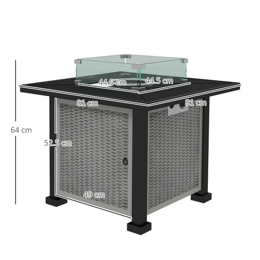 Outsunny 81 x 81cm 50,000 BTU Gas Fire Pit Table - Grey 842 - 252V01GY - Garden & Outdoor