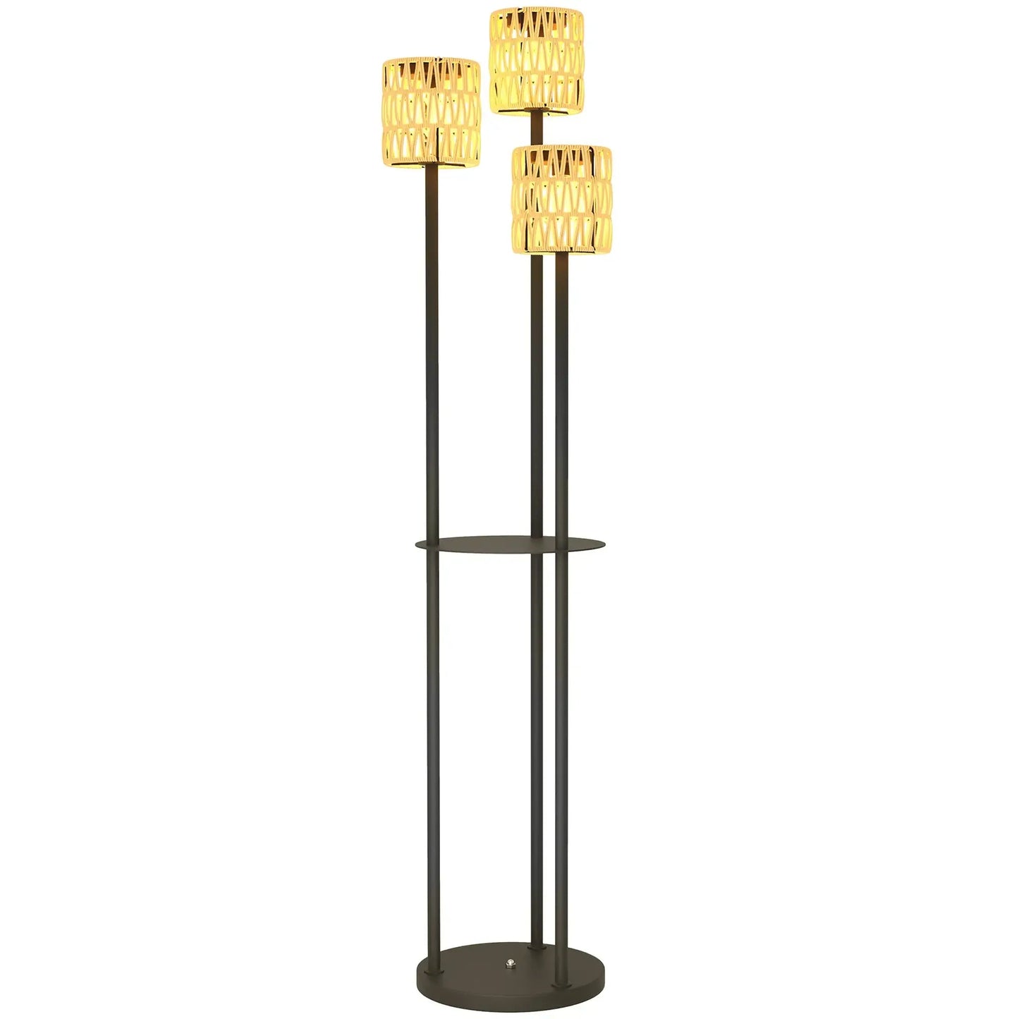 Outsunny Boho Rattan Floor Lamp, 3 - Lights Rattan Lamp with Shelf, Freestanding Solar Garden Light with Auto On/Off Lights, IP44 Waterproof for Porch, Pathway, Deck, Yellow 867 - 269V00YL - Garden & Outdoor