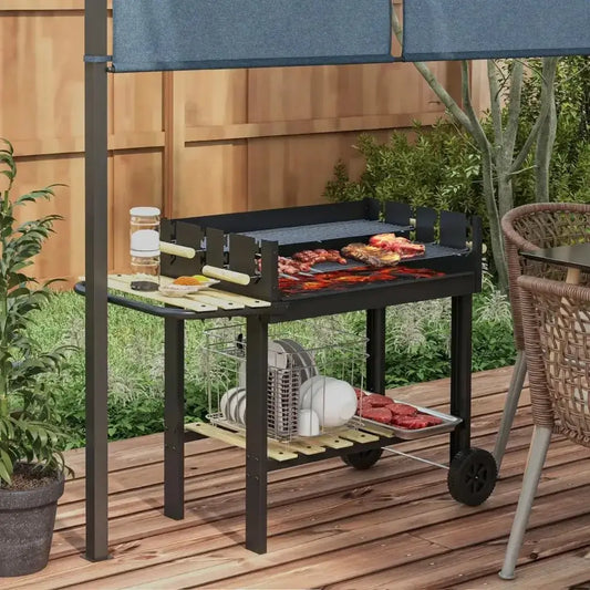 Outsunny Charcoal BBQ Grill Trolley | 846 - 144V00BK - BBQs & Grills