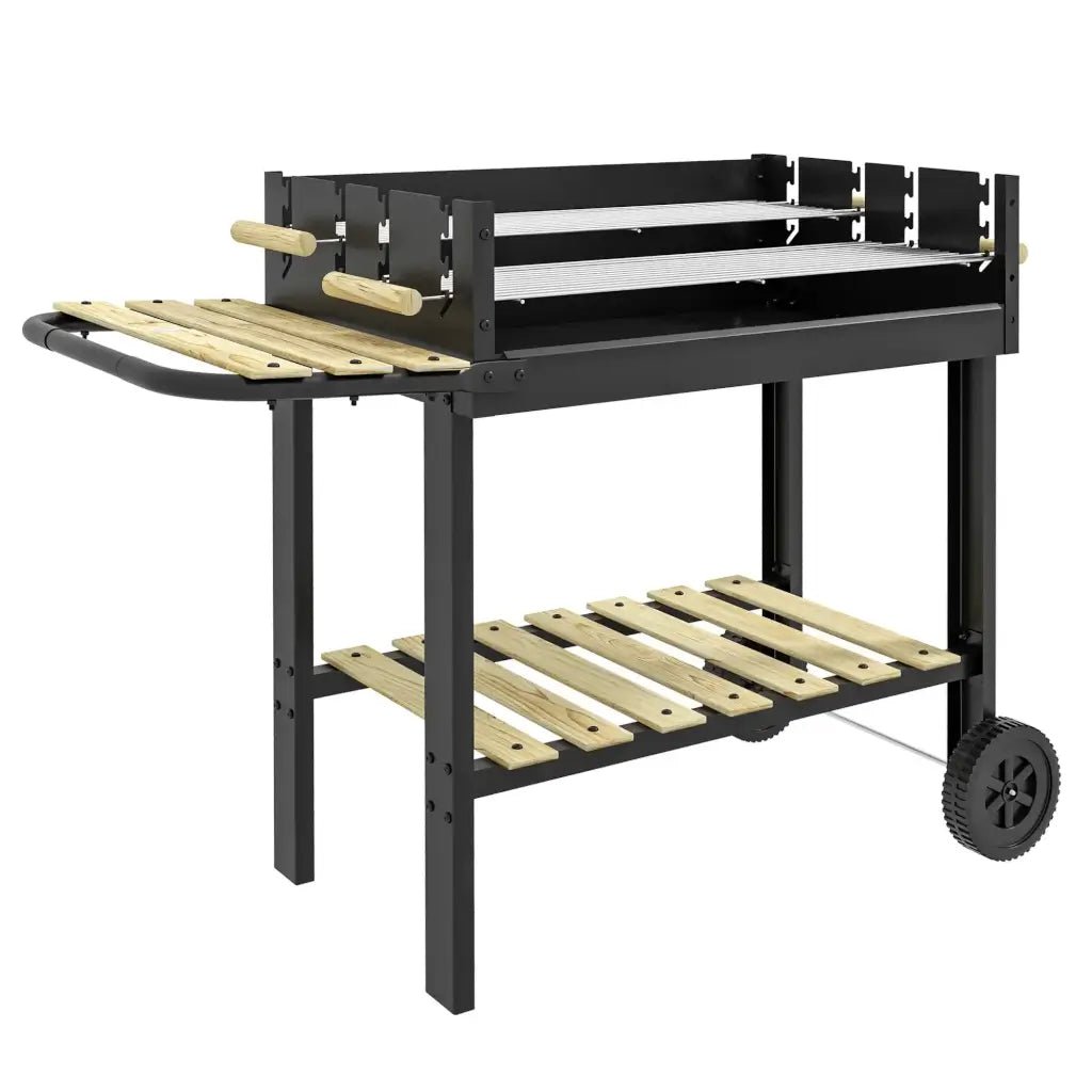 Outsunny Charcoal BBQ Grill Trolley | 846 - 144V00BK - BBQs & Grills