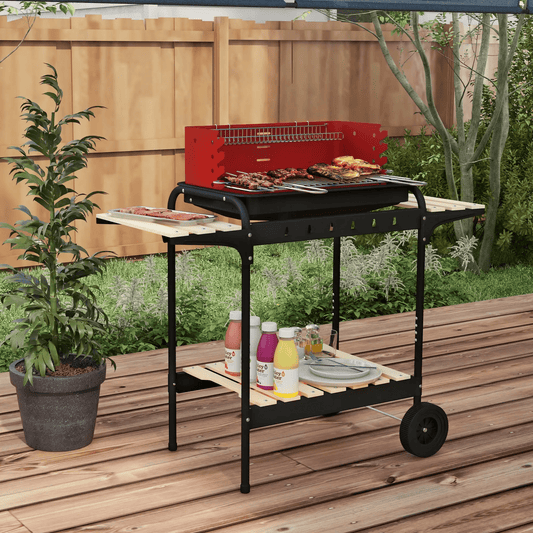 Outsunny Charcoal BBQ, with Five Position Grill Grate - Red 846 - 149V00RD - Garden & Outdoor