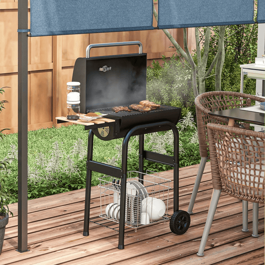 Outsunny Charcoal BBQ, with Thermometer, Shelves and Wheels 846 - 148V01BK - Garden & Outdoor