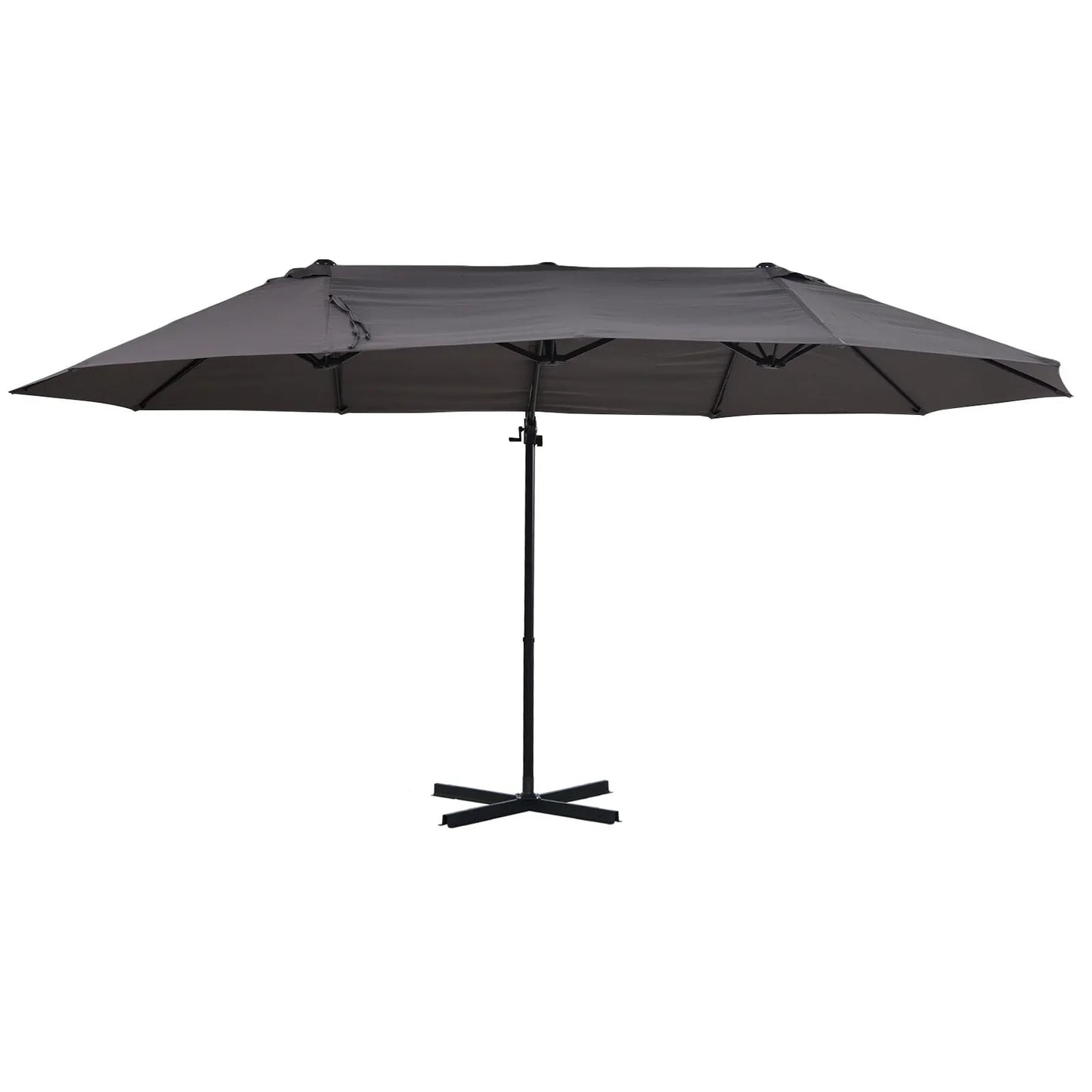 Outsunny Double Canopy Offset Parasol Umbrella Garden Shade w/ Steel Pole 12 Ribs Grey | 84D - 085GY - Furniture, Lighting & Decor