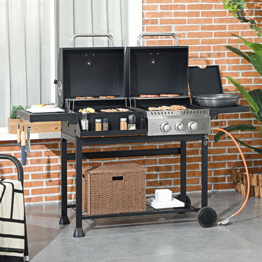 Outsunny Dual Fuel BBQ Grill - Black | 846 - 138V70BK - BBQs & Grills