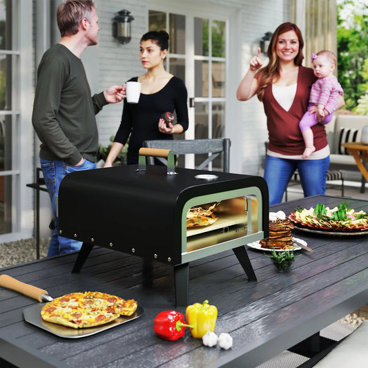 Outsunny Gas Powered 12" Pizza Oven - Black | 846 - 174V70BK - Pizza Ovens