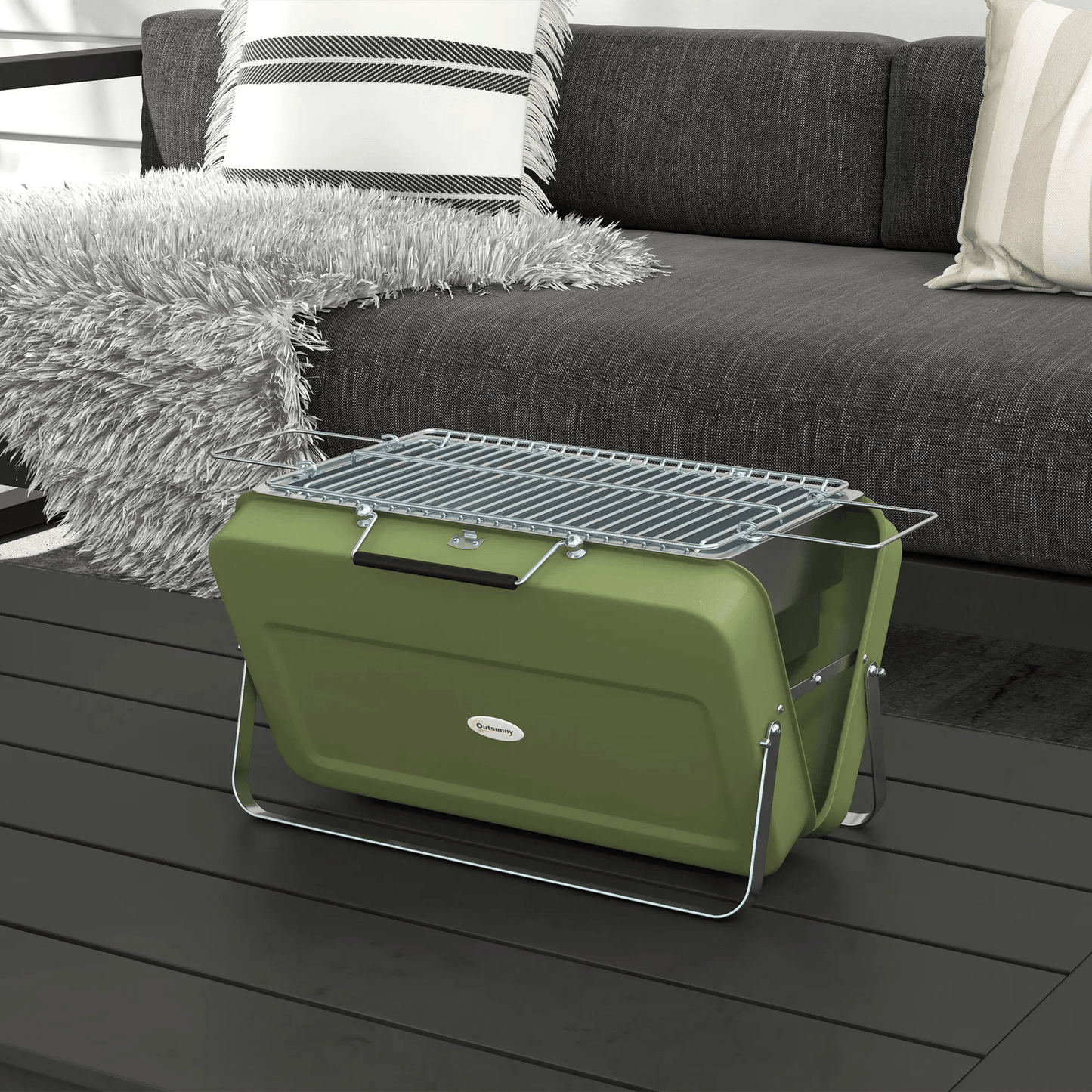 Outsunny Metal Suitable - Style Portable BBQ Grill - Green 846 - 145V00GN - Garden & Outdoor