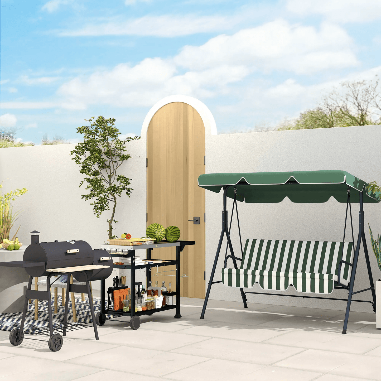 Outsunny Multi - Feature BBQ Grill Table, with Stainless Steel Top - Black 846 - 130V00BK - Garden & Outdoor