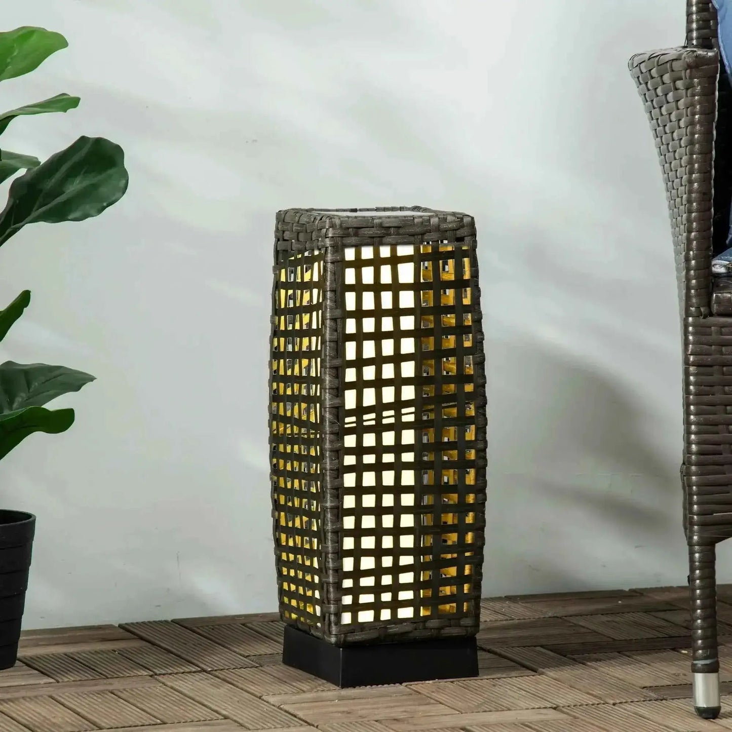 Outsunny Outdoor Rattan Solar Lantern, Brushed PE Wicker, with Auto On/Off - Grey | 867-129V00GY