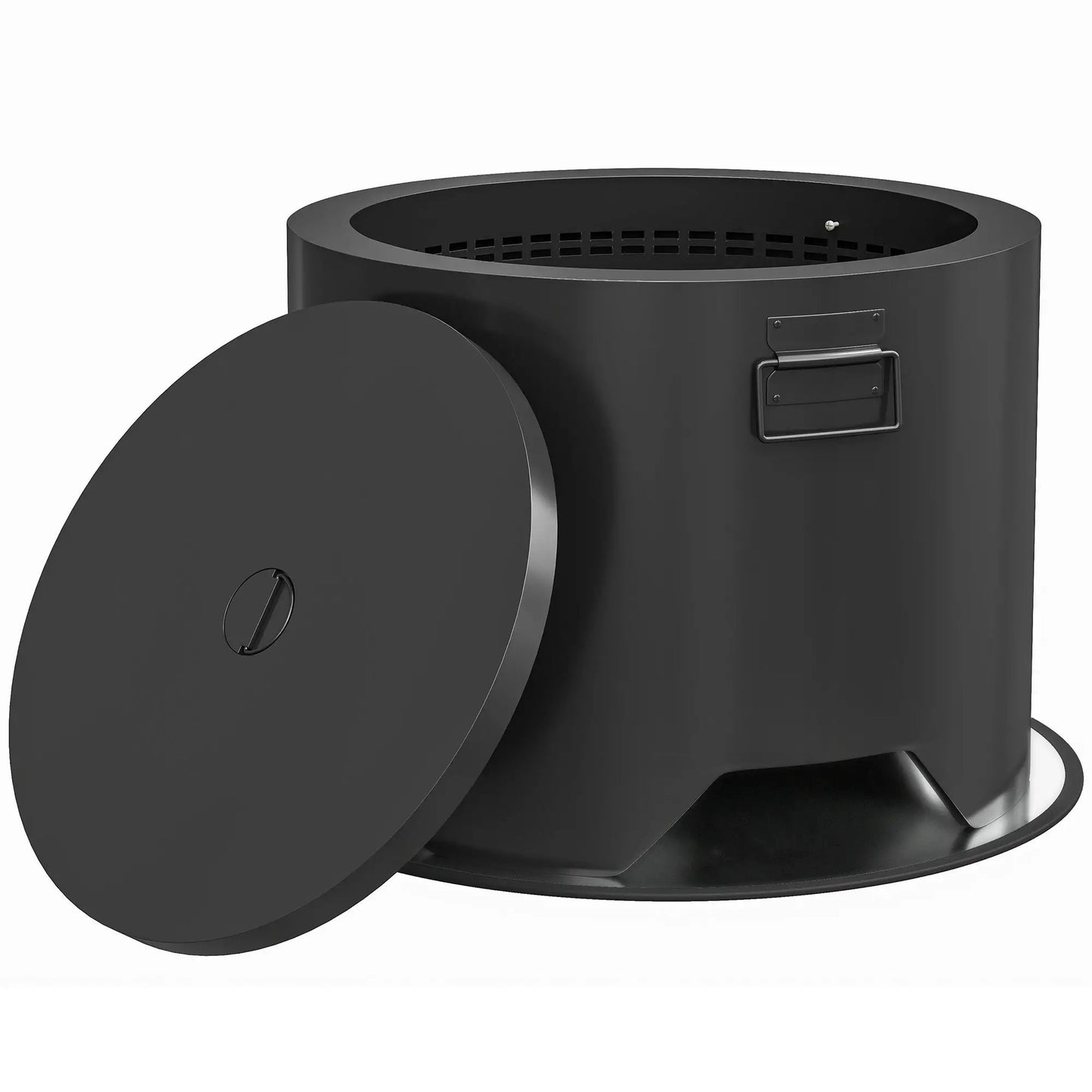 Outsunny Outdoor Round Fire Pit with Lid and Fire Poker - Black | 842 - 376V00BK - Fire Pits, Fireplaces, Heating