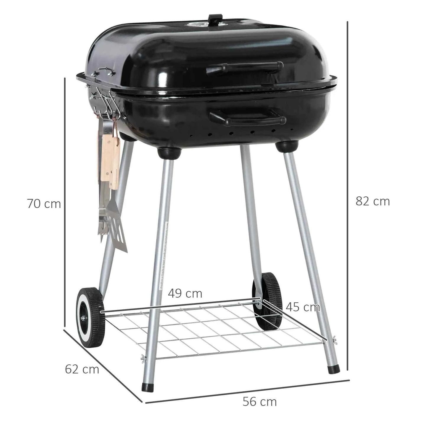 Outsunny Portable BBQ Charcoal Grill – Wheels, Utensils, Smoker, Lid | 846-093