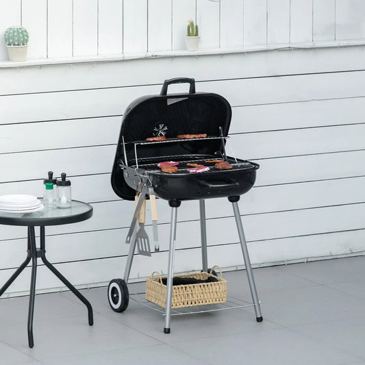 Outsunny Portable BBQ Charcoal Grill – Wheels, Utensils, Smoker, Lid | 846 - 093 - BBQs & Grills