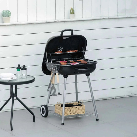 Outsunny Portable BBQ Charcoal Grill – Wheels, Utensils, Smoker, Lid | 846-093