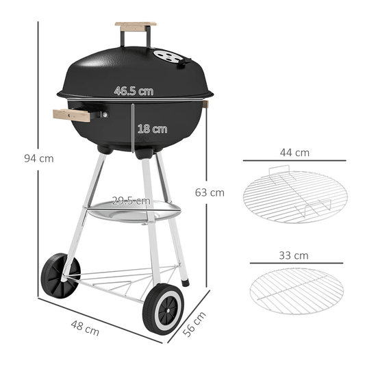 Outsunny Portable Round Kettle Charcoal Grill BBQ Smoker with Lid Outdoor Heat Control Party Patio Barbecue Garden 846 - 033 - Garden & Outdoor