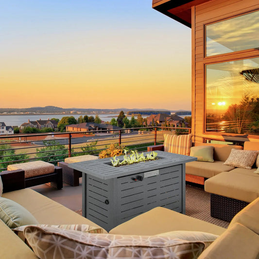 Outsunny Propane Gas Fire Pit Table, 50000BTU Smokeless Firepit Outdoor Patio Heater with Protective Cover, Lava Rocks and Lid, 107cm x 51cm x 63cm, Silver Grey 842 - 271V70BK - Garden & Outdoor