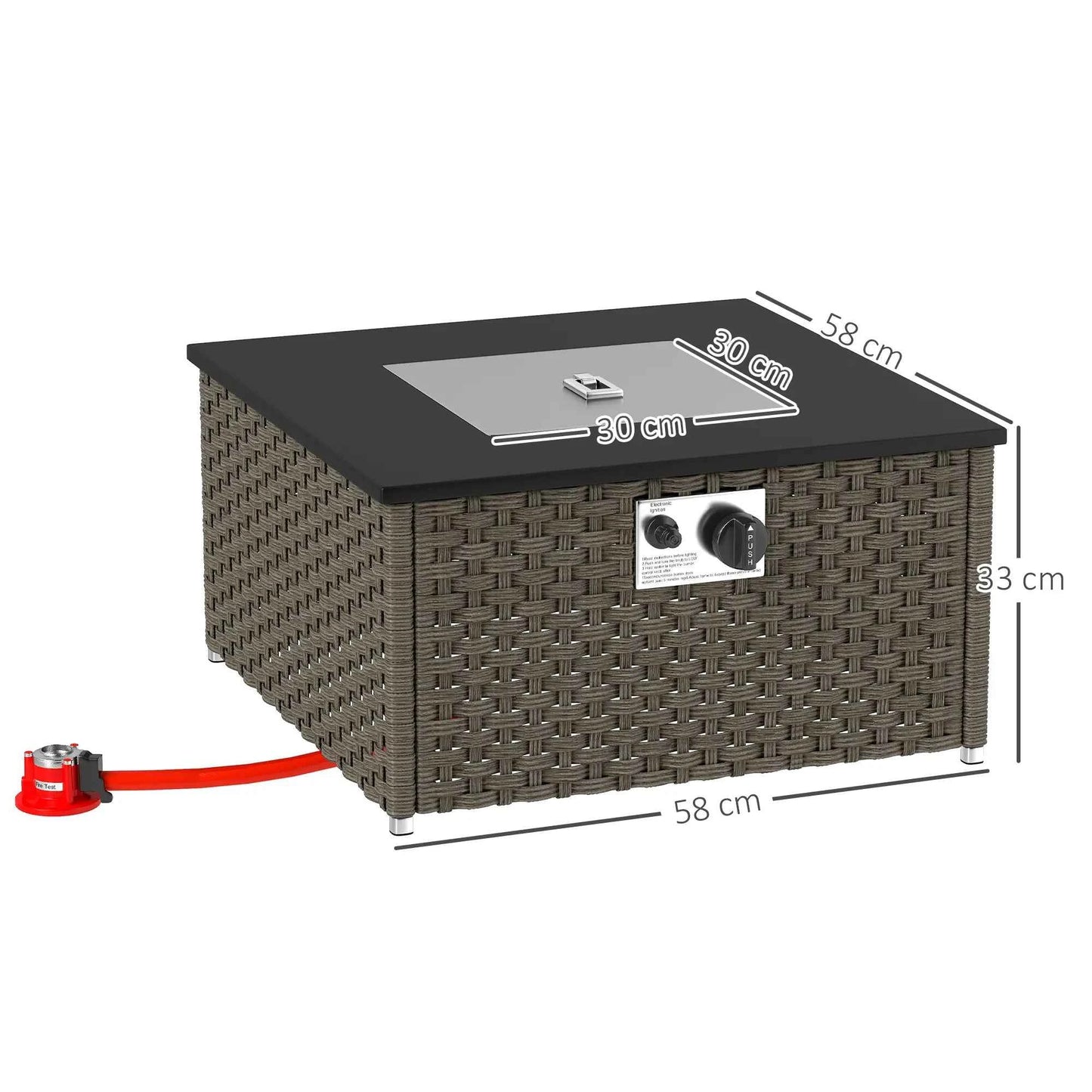 Outsunny Rattan Gas Fire Pit Table – 13KW Smokeless, Lid, Grey | 867-288V00GY