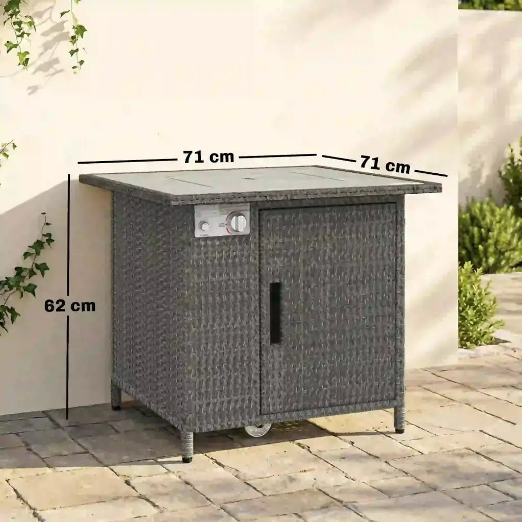 Outsunny Rattan Gas Fire Pit Table – 71cm Square with Wind Guard & Cover | 867 - 123V00CG - Fire Pits, Fireplaces, Heating
