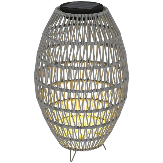Outsunny Rattan Solar Lamp, Garden Solar Lantern with Auto On/Off Light, IP44 Waterproof, Decorative Outdoor Rattan Lamp for Porch, Pathway, Grey 867 - 264V00GY - Garden & Outdoor