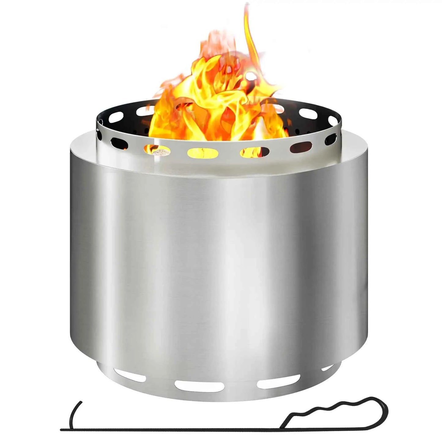 Outsunny 48.5cm Smokeless Stainless Steel Fire Pit with Poker - Silver | 842-337V00SR
