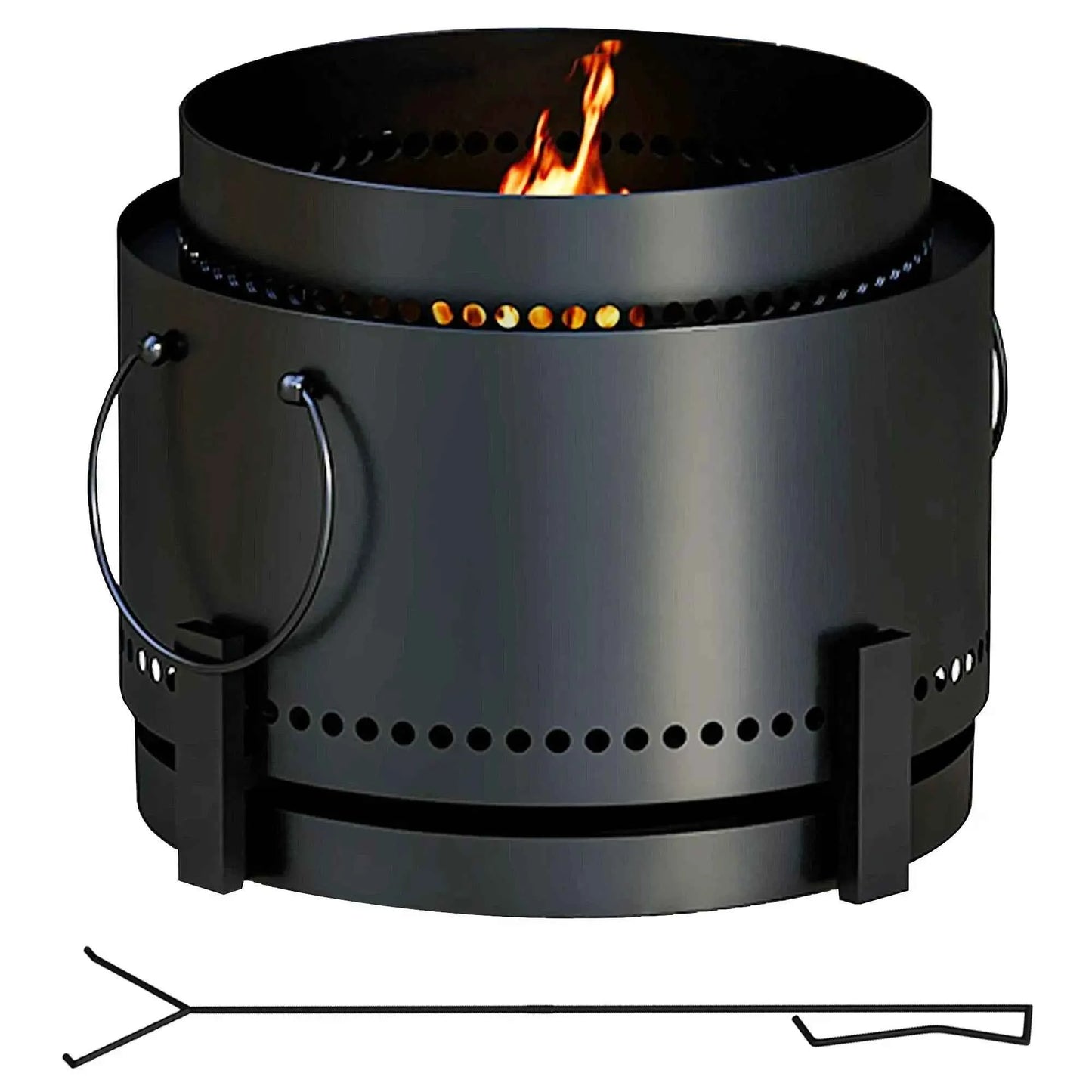 Outsunny 37cm Smokeless Fire Pit with Ash Catcher & Poker - Black | 842-326V00BK