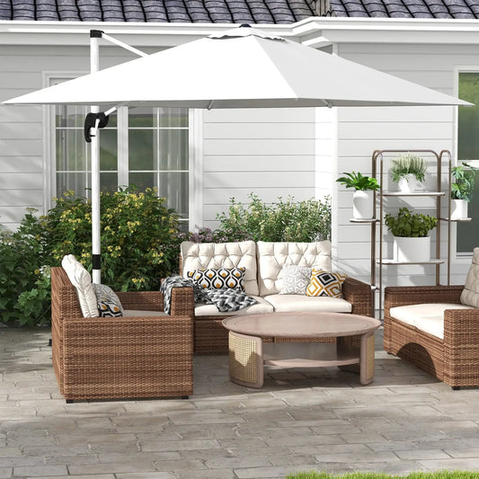Outsunny Square Cantilever Garden Parasol, with Five - Position Canopy - White | 84D - 086V02WT - Furniture, Lighting & Decor