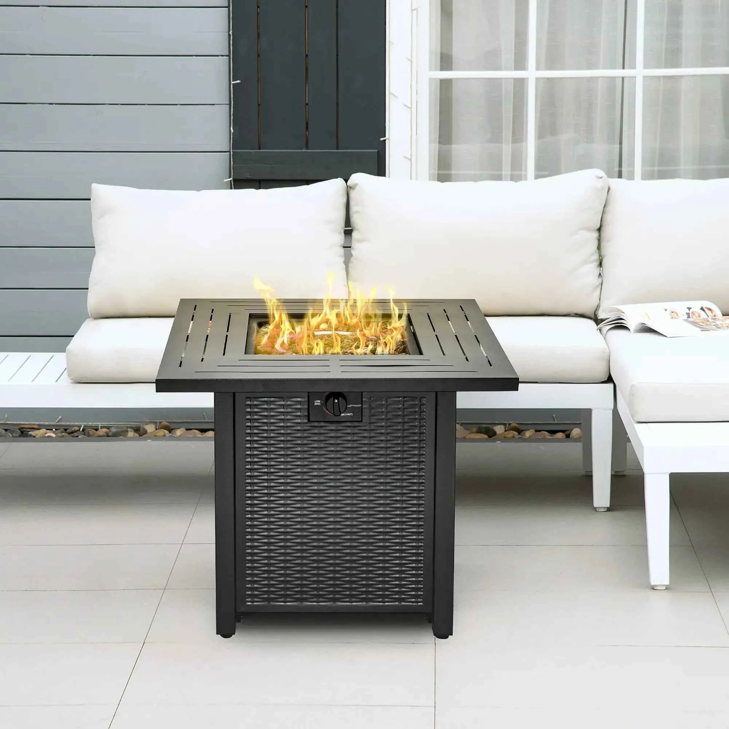Outsunny Square Propane Gas Fire Pit Table, 40,000 BTU with Cover - Black | 842-260V70