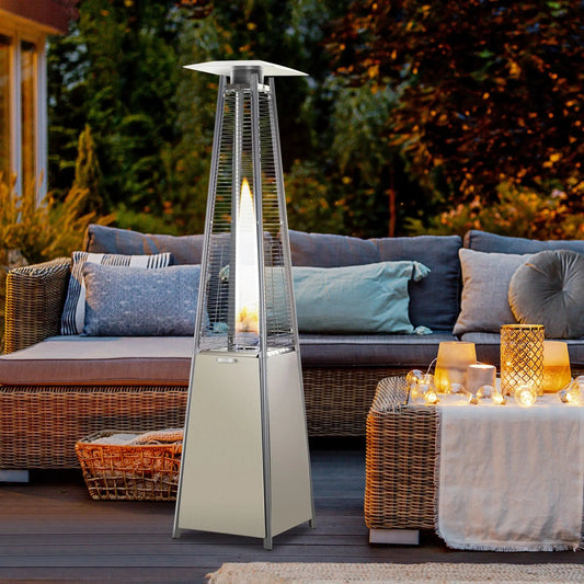 Outsunny Stainless Steel Outdoor Garden Pyramid Patio Heater with Wheels and Rain Cover - Silver 842 - 031 - Garden & Outdoor