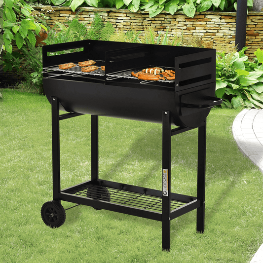 Outsunny Steel 2 - Grill Charcoal BBQ w/ Wheels Black 846 - 049 - Garden & Outdoor