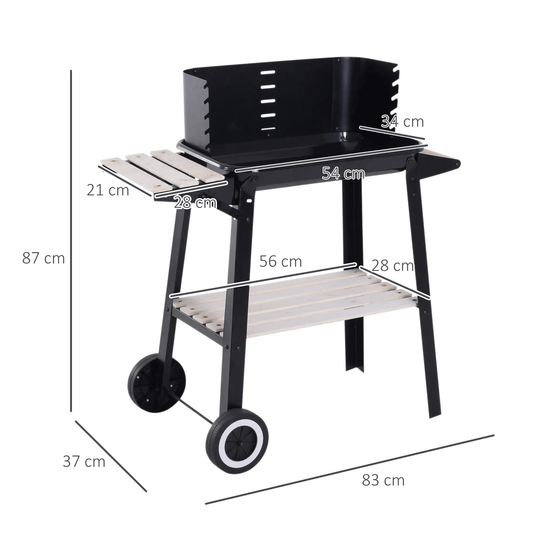 Outsunny Trolley Charcoal BBQ Barbecue Grill Outdoor Patio Garden Heating Smoker with Side Trays Storage Shelf and Wheels 846 - 032 - Garden & Outdoor