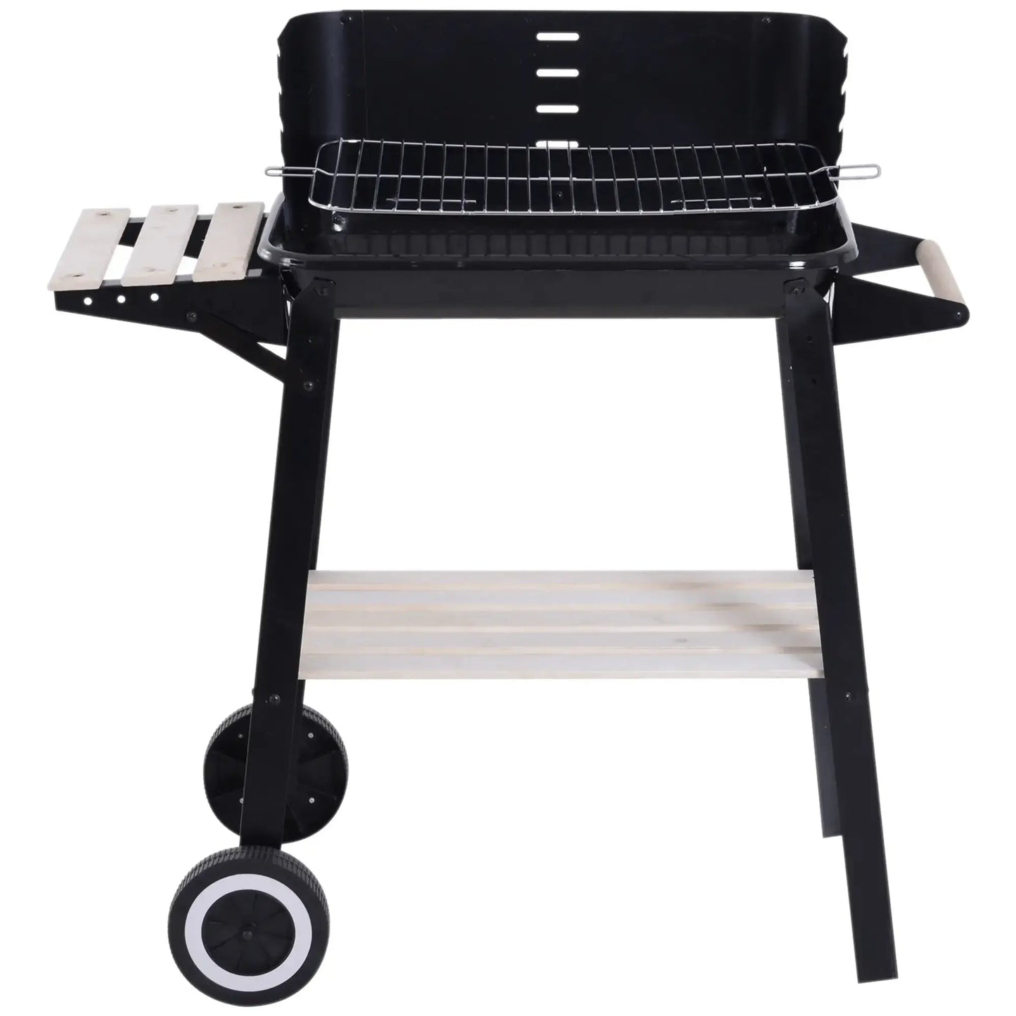 Outsunny Trolley Charcoal BBQ Barbecue Grill Outdoor Patio Garden Heating Smoker with Side Trays Storage Shelf and Wheels 846 - 032 - Garden & Outdoor