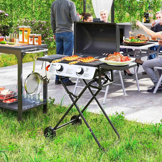 Outsunny Two-Burner Portable Suitcase BBQ - Black | 846-183V70BK