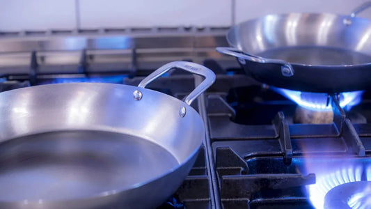 Silver stainless steel hot wok paella pan 30cm with curved handle and riveted construction for even cooking