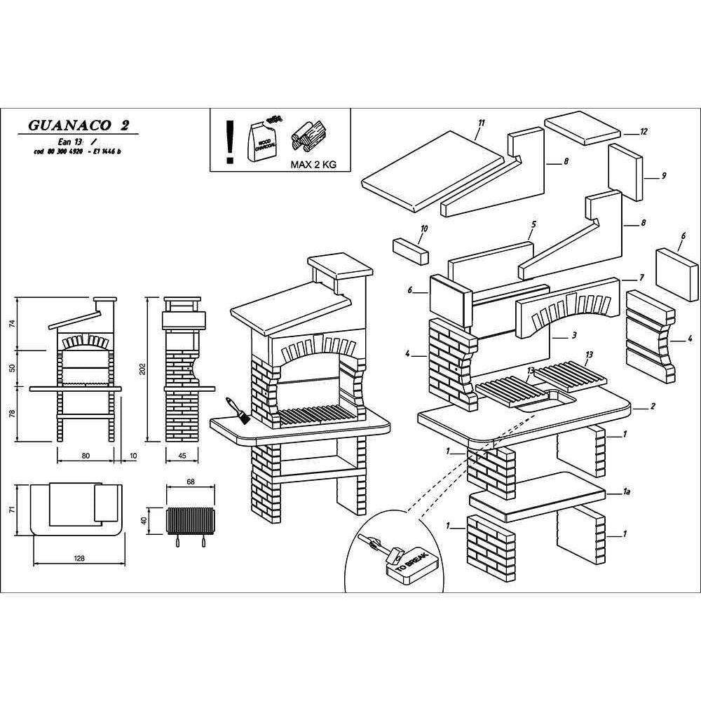Palazzetti Guanaco 2 Masonry Wood or Charcoal Barbecue | 803004920
