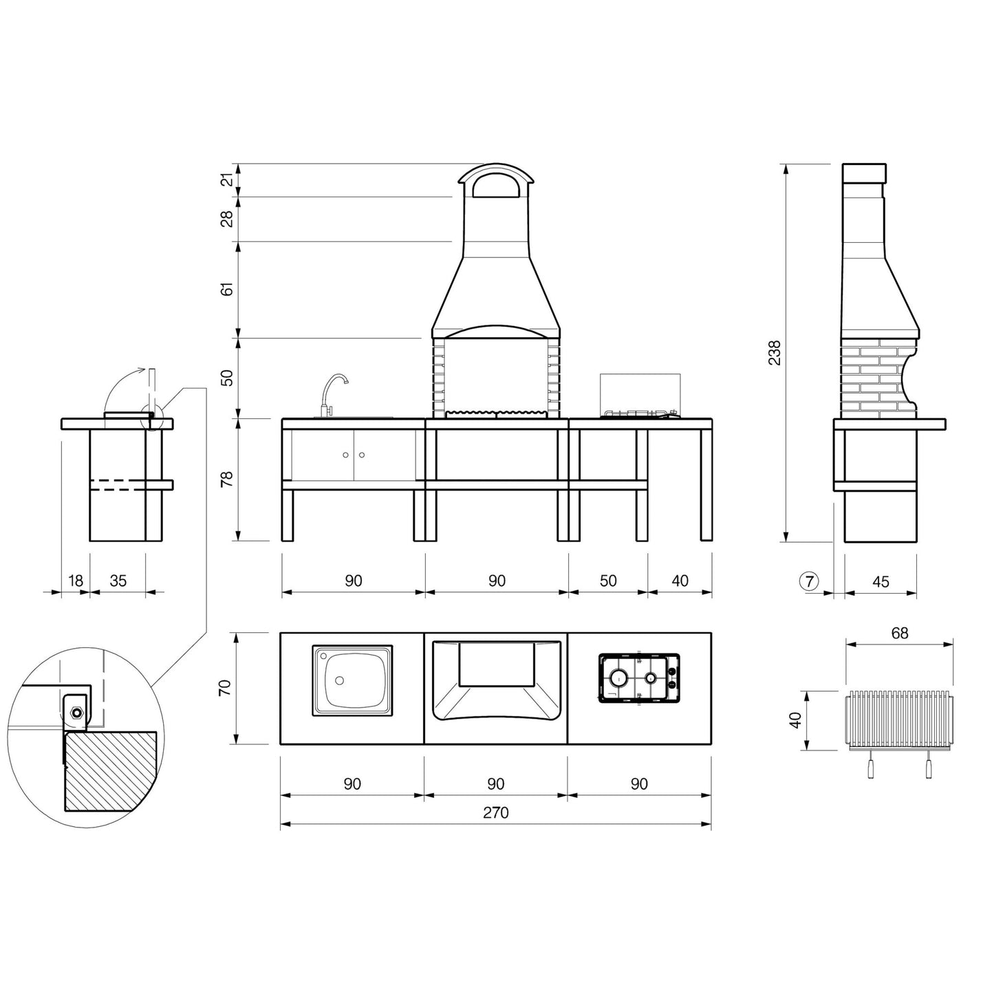 Palazzetti Marbella Outdoor BBQ Kitchen with Twin Gas Hob and Sink - Anthracite | 803004910 - BBQs & Grills