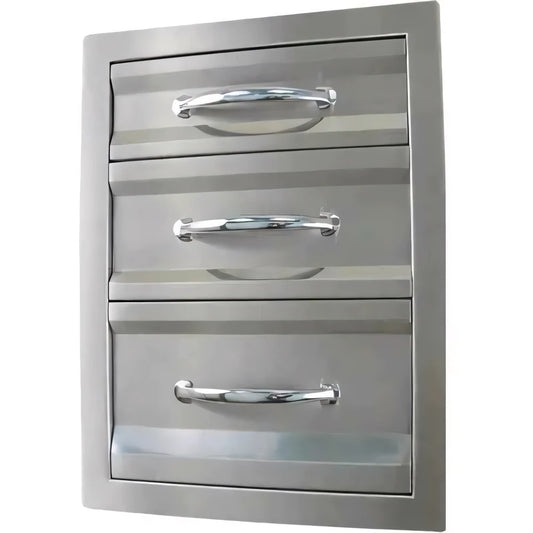 Sunstone premium triple drawer stainless steel kitchen organizer with sleek polished chrome handles in silver finish