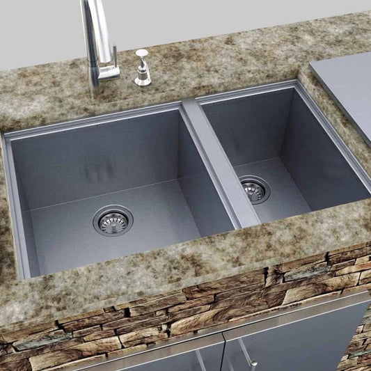 Sunstone double sink stainless steel modern double basin kitchen sink with sleek minimalist design and integrated drains