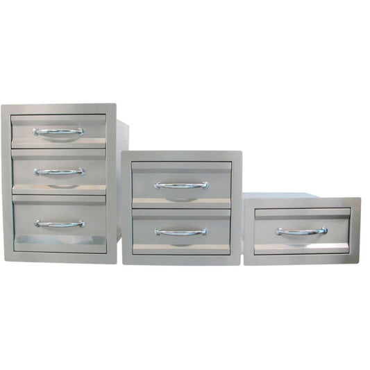 Sunstone premium double drawer set of three stainless steel drawers with brushed metallic finish and sleek design