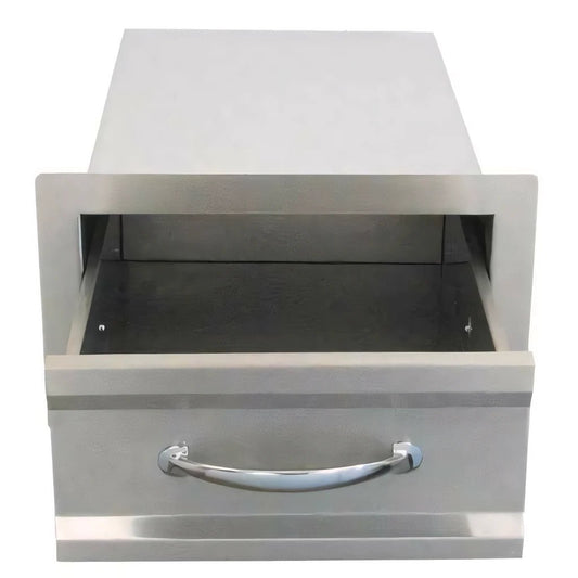 Sunstone premium single stainless steel drawer with a sleek brushed finish and polished chrome handle