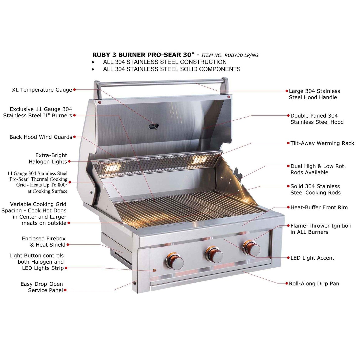 Sunstone Ruby Series 3 Burner Gas Grill | RUBY3B