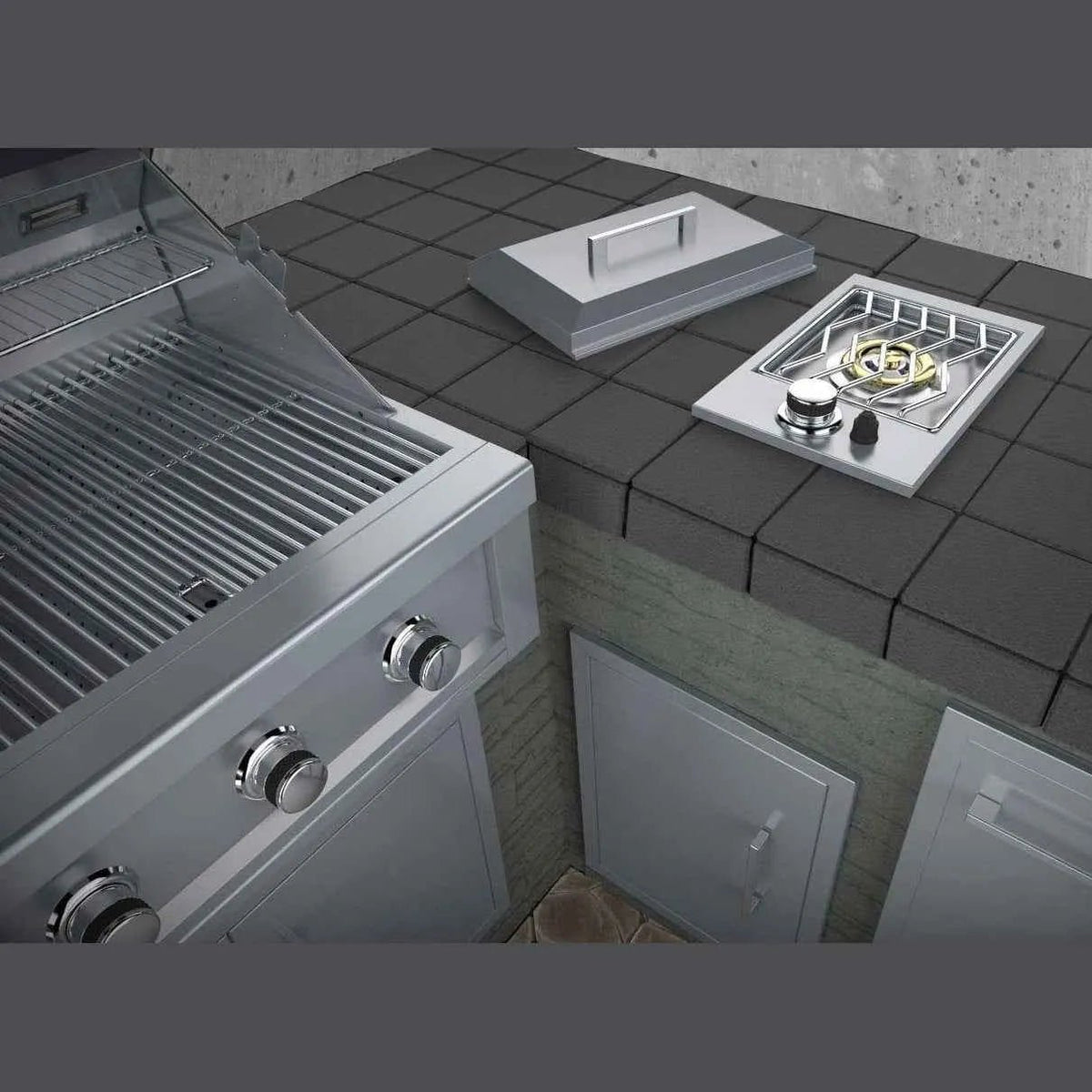 Stainless steel sunstone single side burner gas grill with sleek modern design and three control knobs