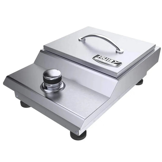 Stainless steel ruby brand sunstone slide-in versa single burner outdoor grill with sleek modern design and sturdy lid handle