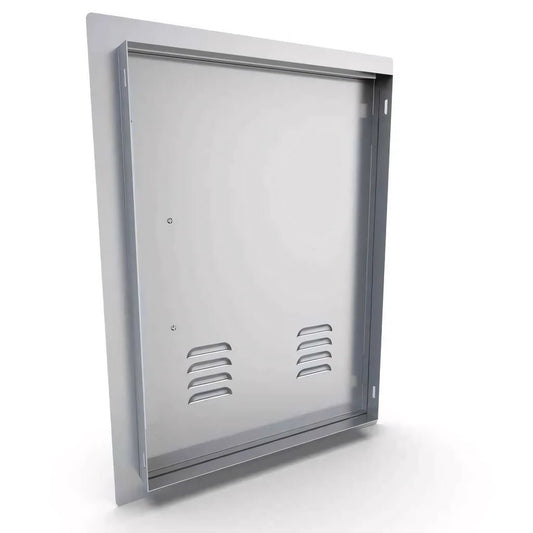 Silver metallic sunstone vertical door vent with rectangular frame and two horizontal slotted vents left opening big size