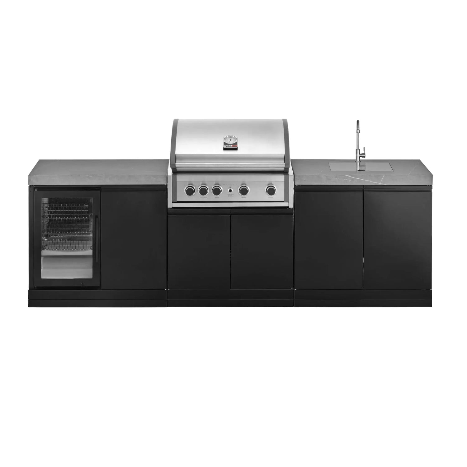 Complete Outdoor Kitchen with grill, fridge and sink, black - GardenHearth