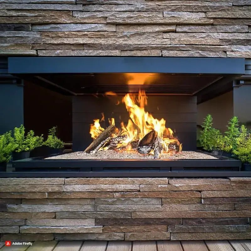 Gas outdoor fireplace with slate surrounds